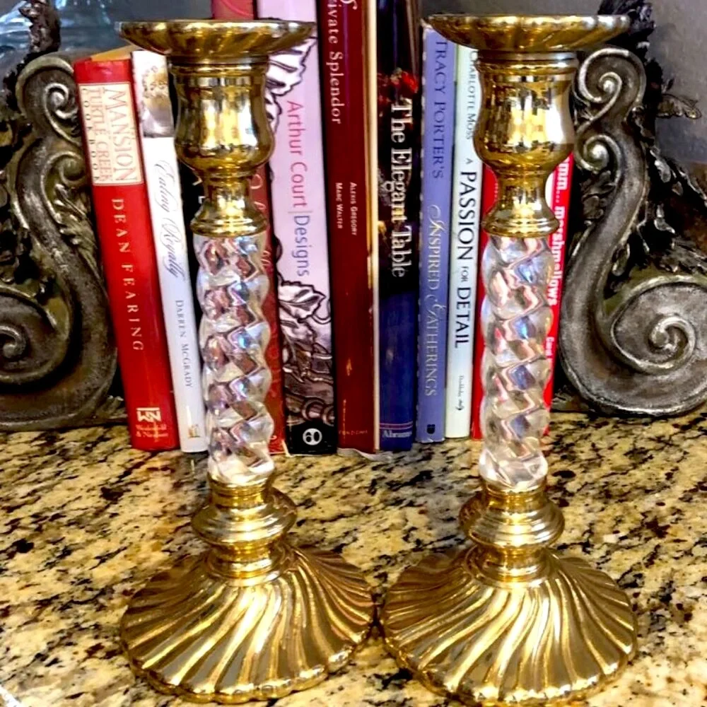 NWT DECORATIVE CRAFTS Pair Handcrafted Brass Candle Holders Tapers or Pillars